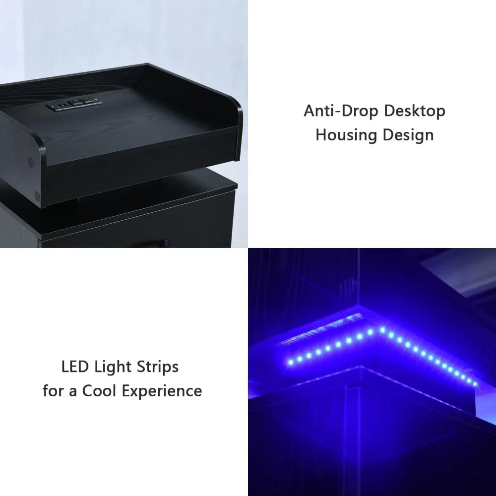 ANGDUO Nightstand With Charging Station And LED Lights