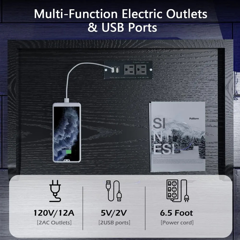 ANGDUO Nightstand With Charging Station And LED Lights