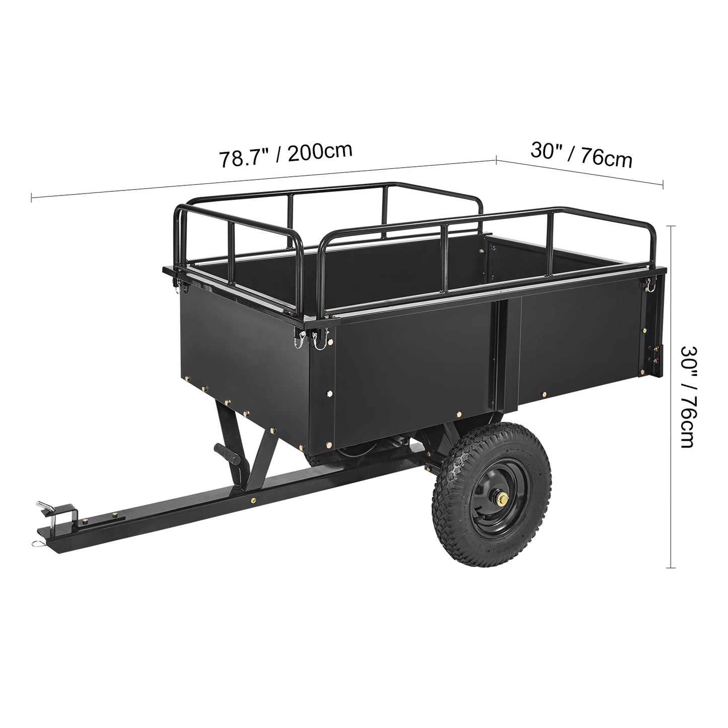 SucceBuy Heavy Duty Steel ATV Dump Trailer Tow Behind Dump Cart Garden Trailer with Removable Sides and Tires for Mowers Tractor