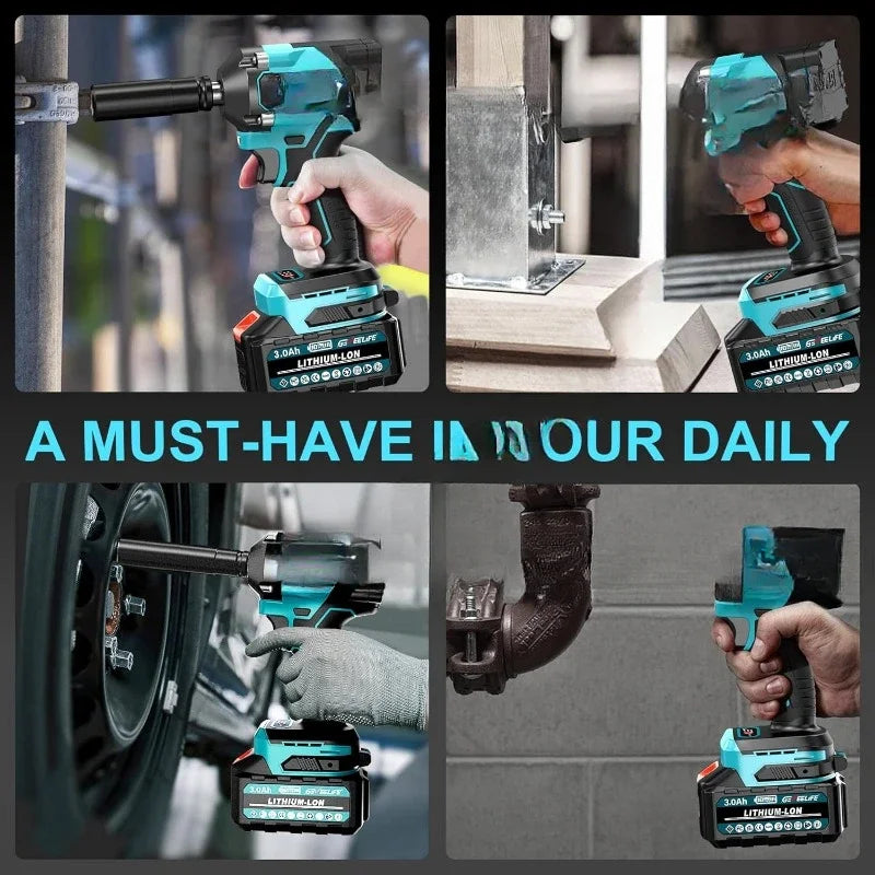 Popular.550N.m/400Ft-lbs Brushless Impact Wrench,1/2" Cordless Impact Gun w/ 2x3.0Ah Battery & 6 Sockets, 2450RPM Power