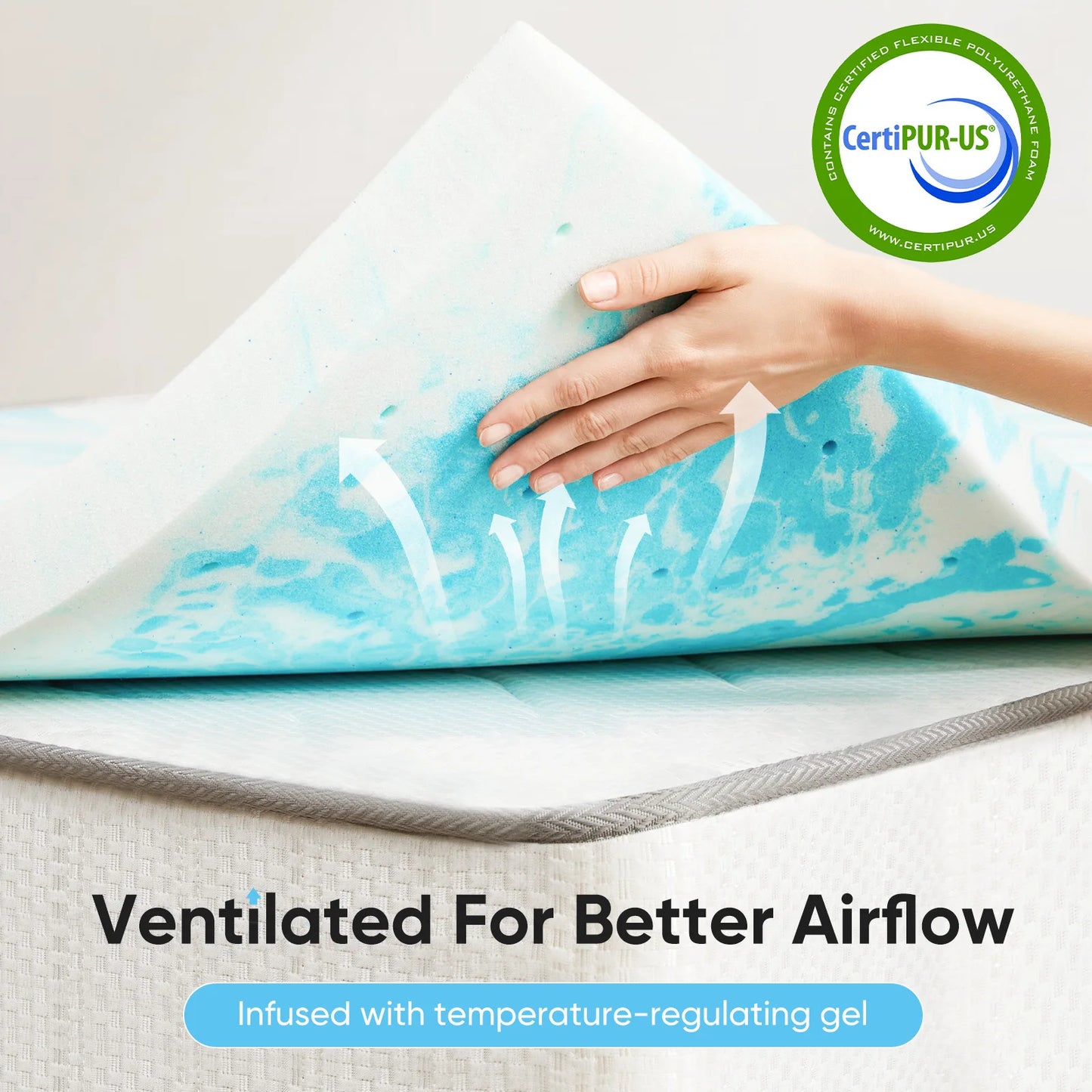 JHK Gel Memory Foam Mattress Topper Soft Breathable Cooling Bed