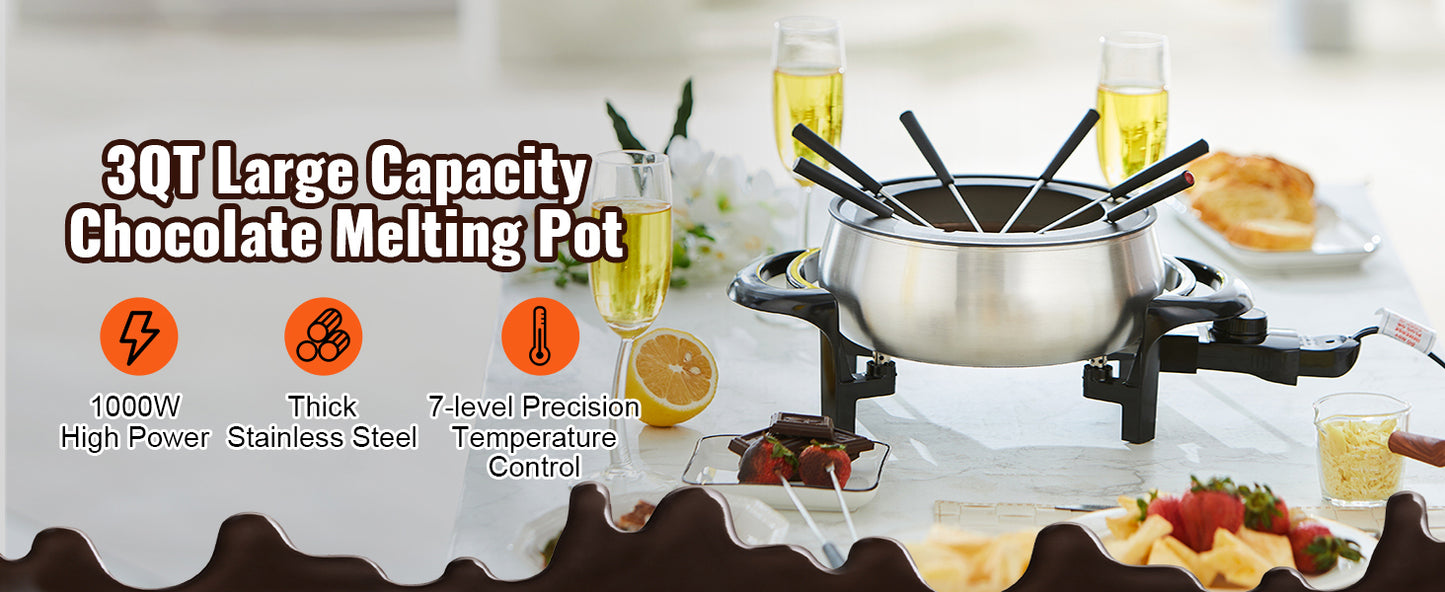 SucceBuy Electric Stainless Fondue Pot Set Cheese And Chocolate TemperatureControlled