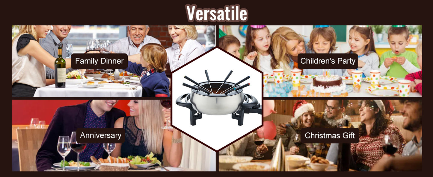 SucceBuy Electric Stainless Fondue Pot Set Cheese And Chocolate TemperatureControlled