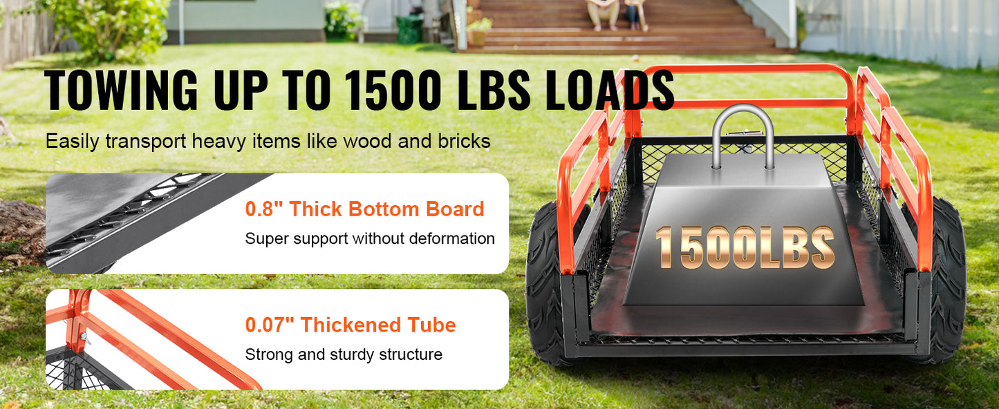 SucceBuy Heavy Duty Steel ATV Dump Trailer Tow Behind Dump Cart Garden Trailer with Removable Sides and Tires for Mowers Tractor