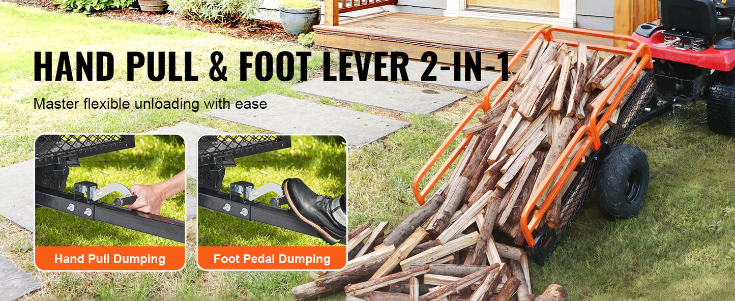 SucceBuy Heavy Duty Steel ATV Dump Trailer Tow Behind Dump Cart Garden Trailer with Removable Sides and Tires for Mowers Tractor