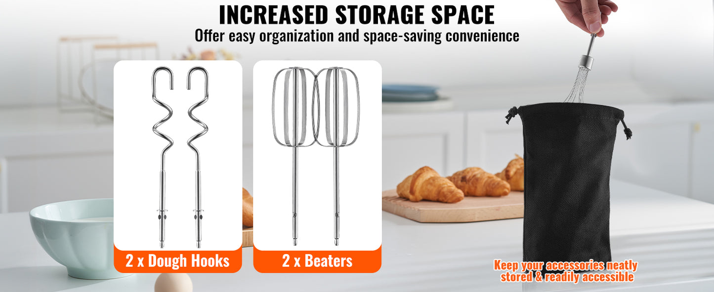 VEVOR Cordless Electric Hand Mixer HM1410 5 Gear 1100 RPM For Whipping Eggs And Batter