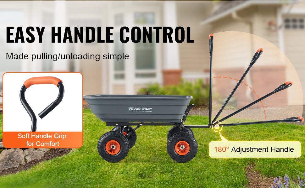 SucceBuy Dump Cart Poly Garden Dump Cart Easy to Assemble Steel Frame Dump Wagon with 2-in-1 Convertible Handle Safe Transport