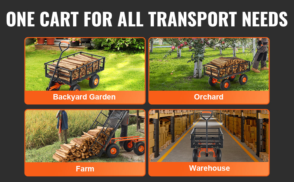 SucceBuy Garden Cart Sturdy Metal Utility Wagon with Simple Assembly Versatile Dump Cart Wheelbarrow with 400/880lbs Capacity