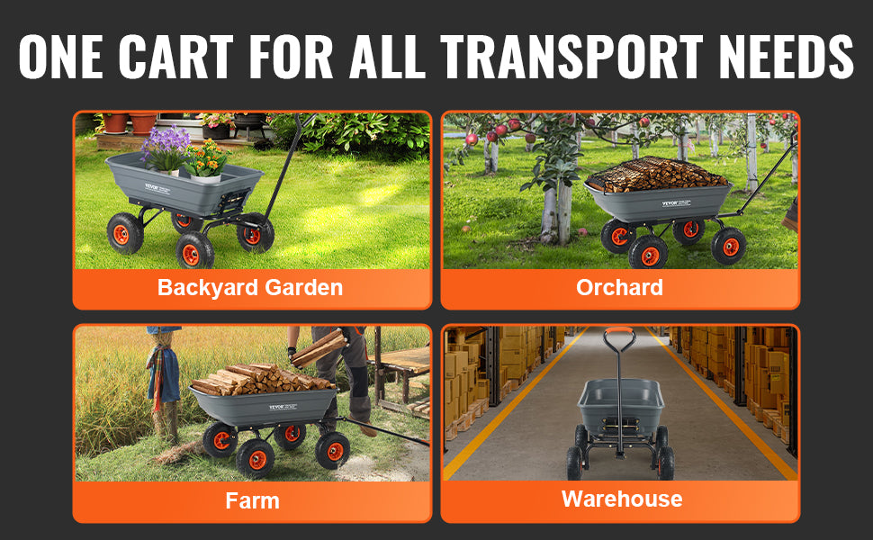 SucceBuy Dump Cart Poly Garden Dump Cart Easy to Assemble Steel Frame Dump Wagon with 2-in-1 Convertible Handle Safe Transport