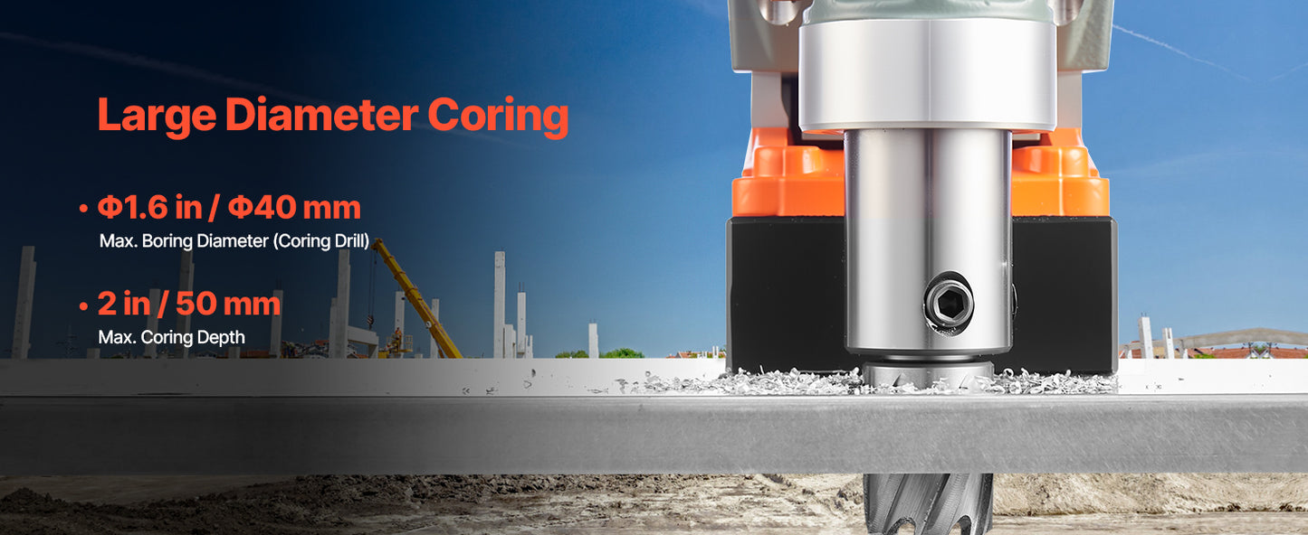 SucceBuy 11PCs Magnetic Drill Motor 1.6 in 1450W Boring Diameter 850RPM Speed 2810 lbf Portable Electric Mag Drill Press