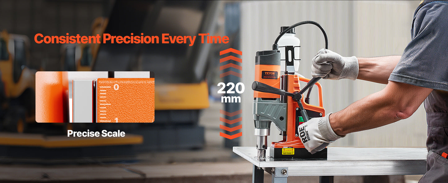 SucceBuy 11PCs Magnetic Drill Motor 1.6 in 1450W Boring Diameter 850RPM Speed 2810 lbf Portable Electric Mag Drill Press