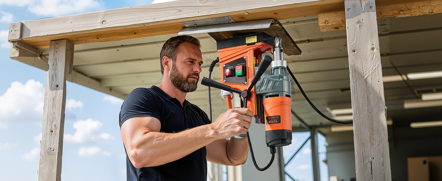 SucceBuy 11PCs Magnetic Drill Motor 1.6 in 1450W Boring Diameter 850RPM Speed 2810 lbf Portable Electric Mag Drill Press