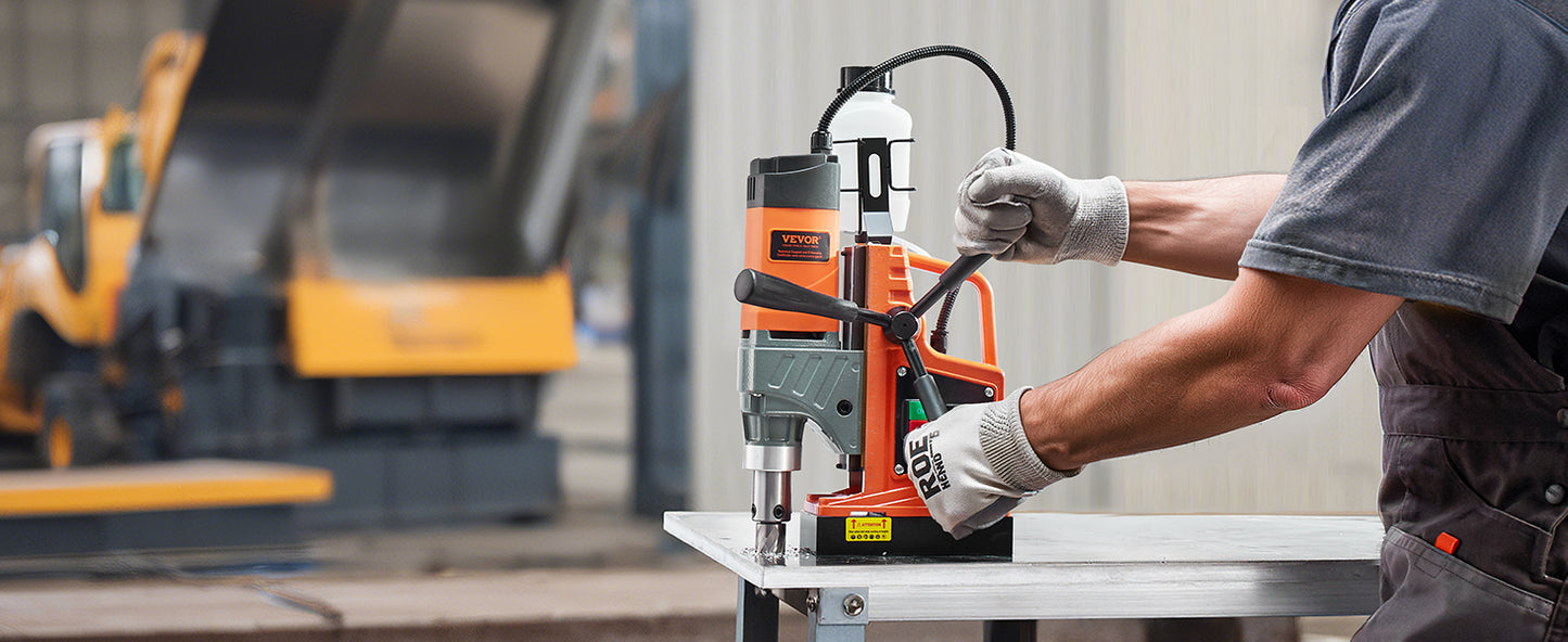 SucceBuy 11PCs Magnetic Drill Motor 1.6 in 1450W Boring Diameter 850RPM Speed 2810 lbf Portable Electric Mag Drill Press